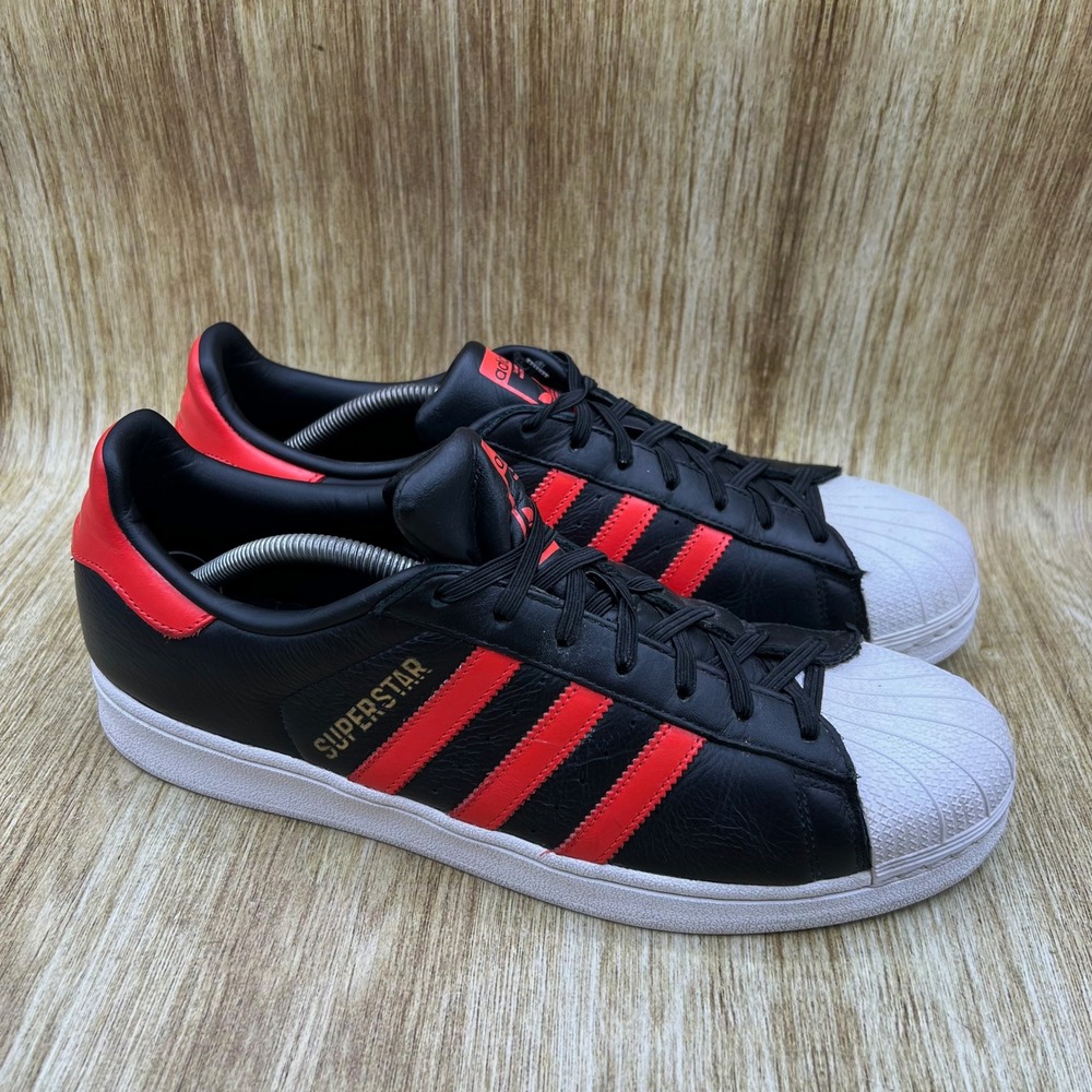 Adidas Superstar Sneakers Men's 12 Black Bold Orange Shell Toe Leather B41994